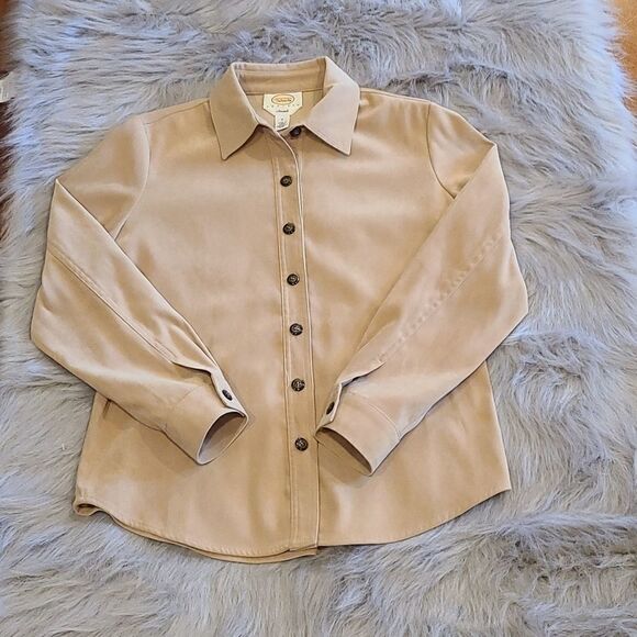 Talbots suade petites tan button up size 2 - Picture 1 of 3